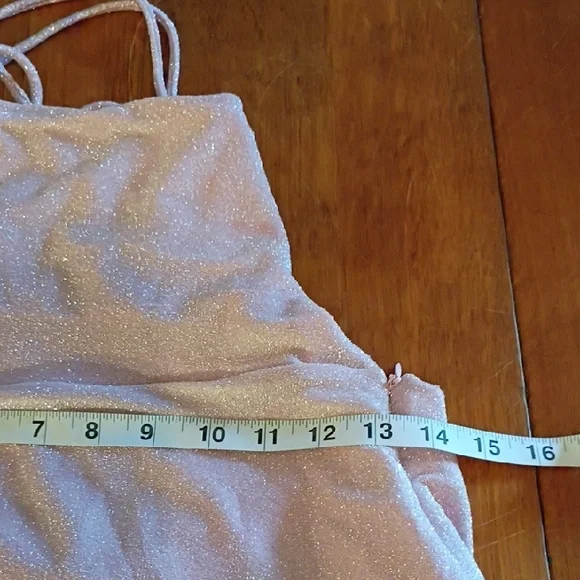 Elegant Pink Spaghetti Strap Dress, Retro Vibes. Stretchy,Size Large. Fairy Core - Picture 12 of 16